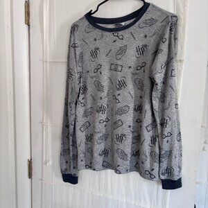 Harry Potter Gray/Black Long Sleeve Sleepwear/Loungewear Top Small